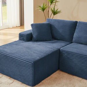 English Elm L-shaped Modular Cloud Sectional with Corduroy Upholstery Deep Seat Sleeper Sofa Blue - B W2339S00129
