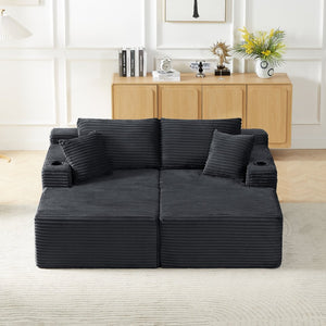 English Elm Compressible Modular U-shaped Corduroy Cloud Sectional for Relaxed Living Room Seating Dark Grey W2339S00158
