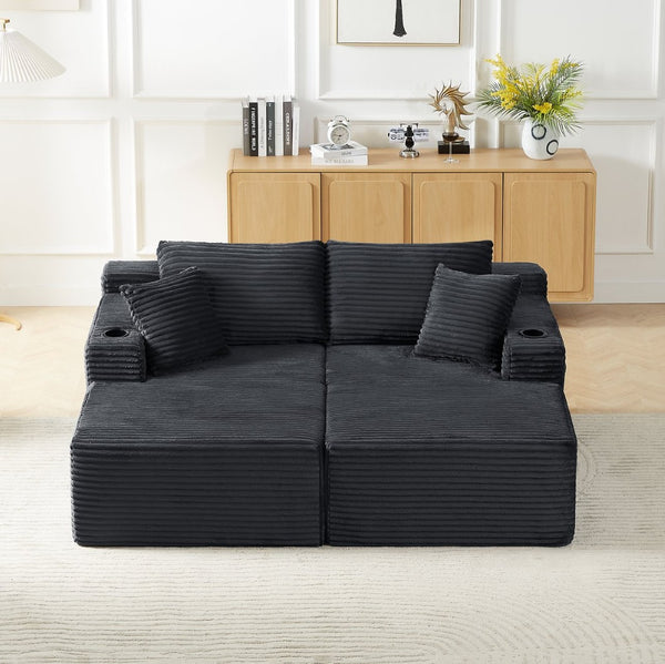 English Elm Compressible Modular U-shaped Corduroy Cloud Sectional for Relaxed Living Room Seating Dark Grey W2339S00158