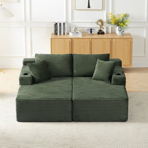 English Elm Compressible Modular U-shaped Corduroy Cloud Sectional for Relaxed Living Room Seating Green W2339S00159