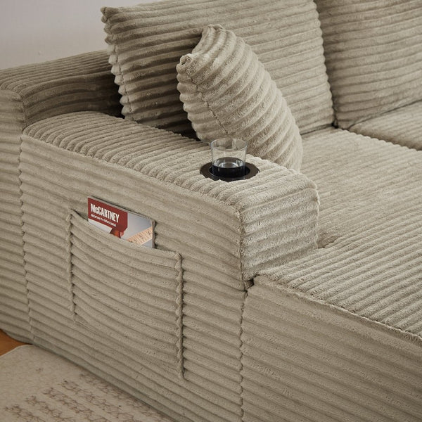 English Elm Compressible Modular U-shaped Corduroy Cloud Sectional for Relaxed Living Room Seating Camel W2339S00162