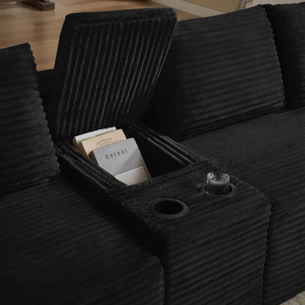 English Elm Compressible Corduroy U-Shaped Sectional Cloud Sofa Modular Living Room Couch Black W2339S00172