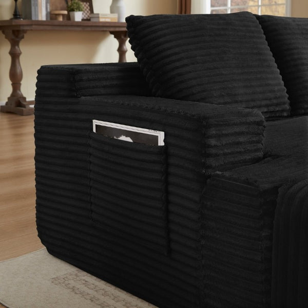 English Elm Compressible Corduroy U-Shaped Sectional Cloud Sofa Modular Living Room Couch Black W2339S00172