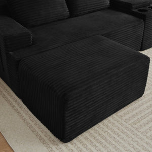 English Elm Compressible Corduroy U-Shaped Sectional Cloud Sofa Modular Living Room Couch Black W2339S00172