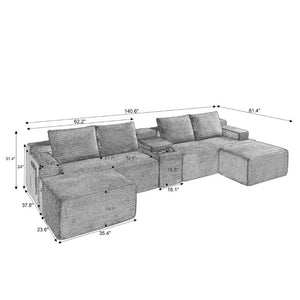 English Elm Compressible Corduroy U-Shaped Sectional Cloud Sofa Modular Living Room Couch Black W2339S00172