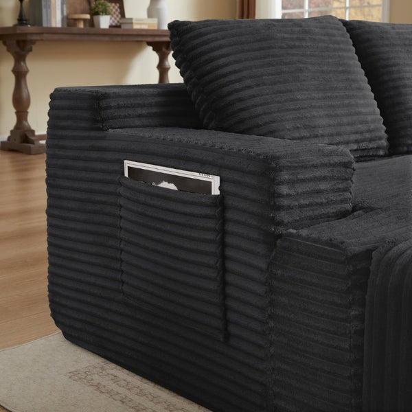 English Elm Compressible Corduroy U-Shaped Sectional Cloud Sofa Modular Living Room Couch Dark Grey W2339S00173