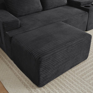 English Elm Compressible Corduroy U-Shaped Sectional Cloud Sofa Modular Living Room Couch Dark Grey W2339S00173