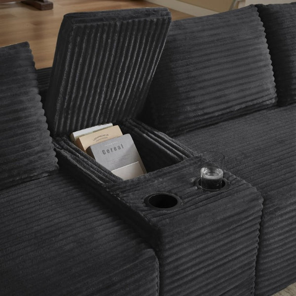 English Elm Compressible Corduroy U-Shaped Sectional Cloud Sofa Modular Living Room Couch Dark Grey W2339S00173
