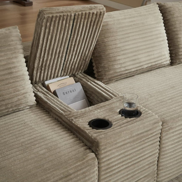 English Elm Compressible Corduroy U-Shaped Sectional Cloud Sofa Modular Living Room Couch Camel W2339S00174