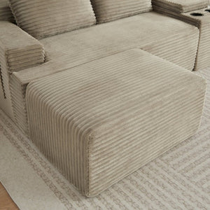 English Elm Compressible Corduroy U-Shaped Sectional Cloud Sofa Modular Living Room Couch Camel W2339S00174