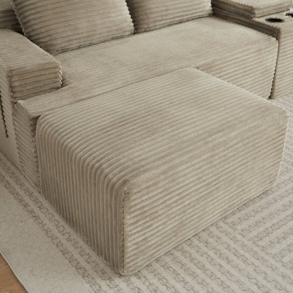 English Elm Compressible Corduroy U-Shaped Sectional Cloud Sofa Modular Living Room Couch Camel W2339S00174