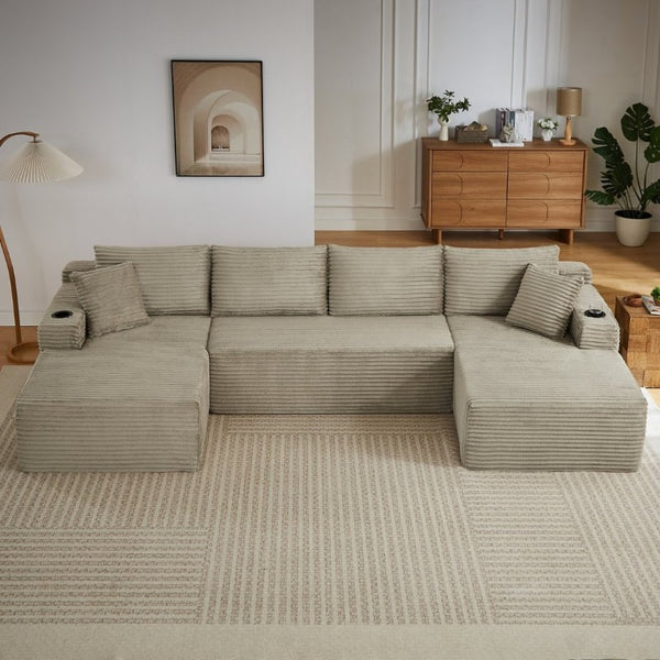 English Elm Chenille Modular U-Shaped Sectional Sofa with Pocket Spring Cloud Comfort for Living Rooms Camel W2339S00175