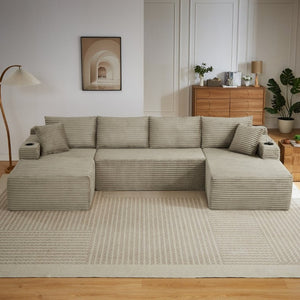 English Elm Chenille Modular U-Shaped Sectional Sofa with Pocket Spring Cloud Comfort for Living Rooms Camel W2339S00175