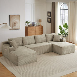 English Elm Chenille Modular U-Shaped Sectional Sofa with Pocket Spring Cloud Comfort for Living Rooms Camel W2339S00175