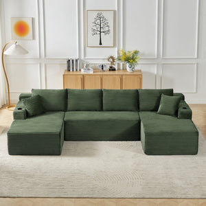 English Elm Chenille Modular U-Shaped Sectional Sofa with Pocket Spring Cloud Comfort for Living Rooms Green W2339S00176
