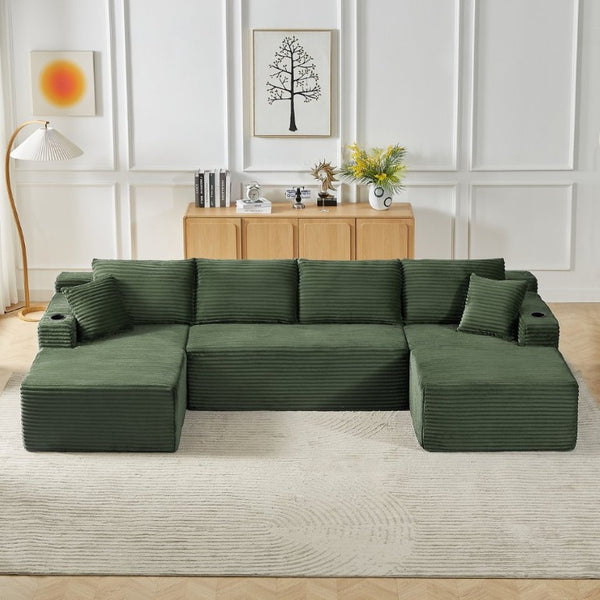 English Elm Chenille Modular U-Shaped Sectional Sofa with Pocket Spring Cloud Comfort for Living Rooms Green W2339S00176