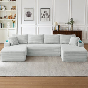 English Elm Chenille Modular U-Shaped Sectional Sofa with Pocket Spring Cloud Comfort for Living Rooms Light Grey W2339S00177