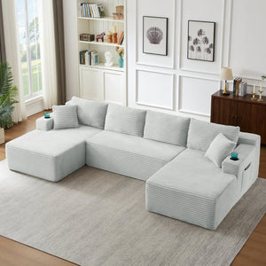 English Elm Chenille Modular U-Shaped Sectional Sofa with Pocket Spring Cloud Comfort for Living Rooms Light Grey W2339S00177