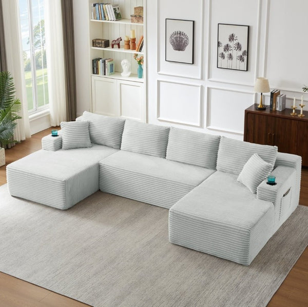 English Elm Chenille Modular U-Shaped Sectional Sofa with Pocket Spring Cloud Comfort for Living Rooms Light Grey W2339S00177