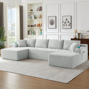 English Elm Chenille Modular U-Shaped Sectional Sofa with Pocket Spring Cloud Comfort for Living Rooms Light Grey W2339S00177
