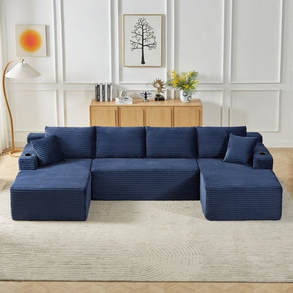English Elm Chenille Modular U-Shaped Sectional Sofa with Pocket Spring Cloud Comfort for Living Rooms Blue W2339S00178