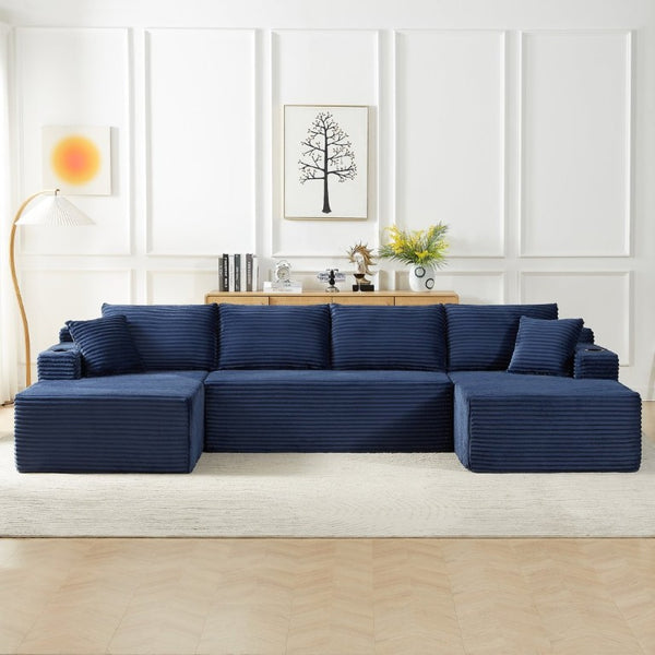 English Elm Chenille Modular U-Shaped Sectional Sofa with Pocket Spring Cloud Comfort for Living Rooms Blue W2339S00178