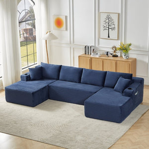 English Elm Chenille Modular U-Shaped Sectional Sofa with Pocket Spring Cloud Comfort for Living Rooms Blue W2339S00178