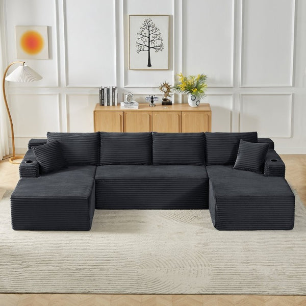 English Elm Chenille Modular U-Shaped Sectional Sofa with Pocket Spring Cloud Comfort for Living Rooms Dark Grey W2339S00179