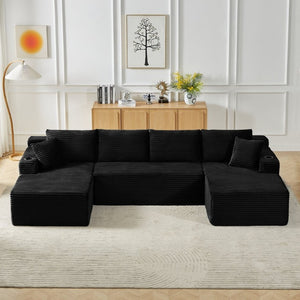 English Elm Chenille Modular U-Shaped Sectional Sofa with Pocket Spring Cloud Comfort for Living Rooms Black W2339S00180