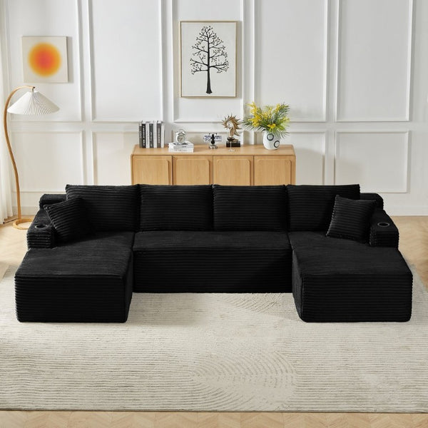 English Elm Chenille Modular U-Shaped Sectional Sofa with Pocket Spring Cloud Comfort for Living Rooms Black W2339S00180