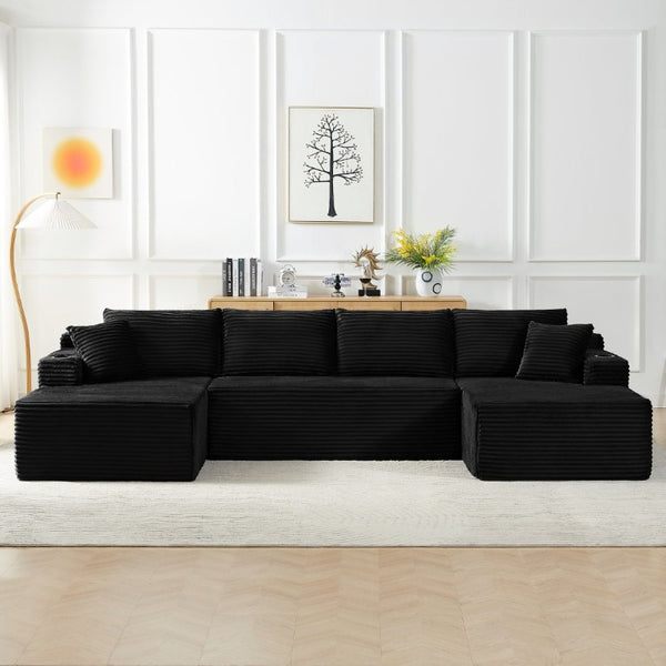 English Elm Chenille Modular U-Shaped Sectional Sofa with Pocket Spring Cloud Comfort for Living Rooms Black W2339S00180