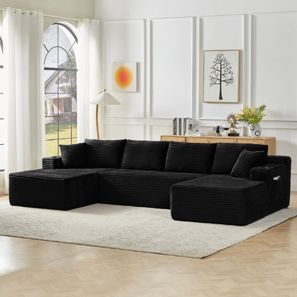 English Elm Chenille Modular U-Shaped Sectional Sofa with Pocket Spring Cloud Comfort for Living Rooms Black W2339S00180