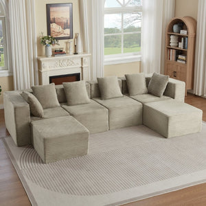 English Elm Boneless Modular Sectional Sofa Corduroy Cloud Couch for Modern Living Rooms W2339S00188