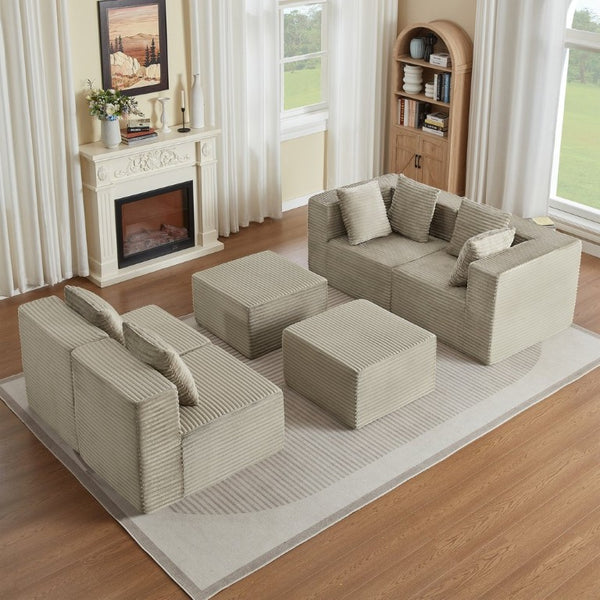 English Elm Boneless Modular Sectional Sofa Corduroy Cloud Couch for Modern Living Rooms W2339S00188