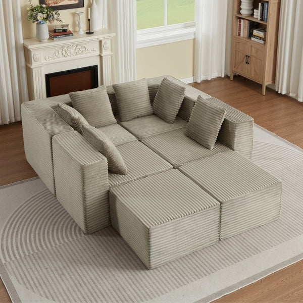 English Elm Boneless Modular Sectional Sofa Corduroy Cloud Couch for Modern Living Rooms W2339S00188