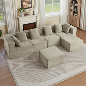 English Elm Boneless Modular Sectional Sofa Corduroy Cloud Couch for Modern Living Rooms W2339S00188