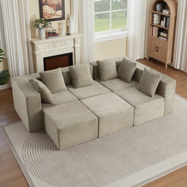 English Elm Boneless Modular Sectional Sofa Corduroy Cloud Couch for Modern Living Rooms W2339S00188