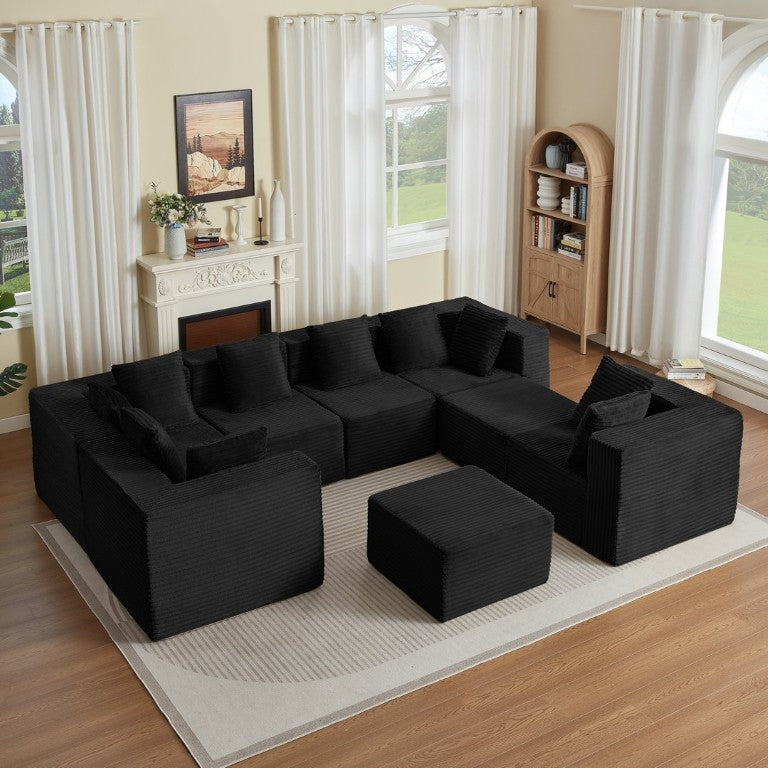 English Elm Boneless Corduroy Sectional Sofa Plush Cloud Style Modular Seating for Any Room W2339S00189