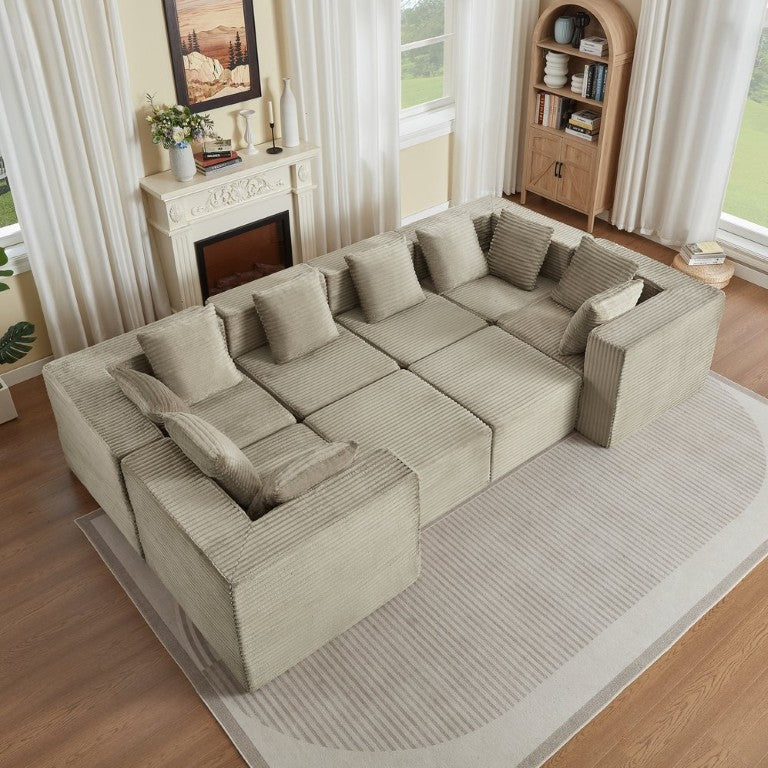 English Elm Boneless Corduroy Modular Sectional Deep Lounge Sofa with Pillow Soft Cloud Appeal W2339S00191