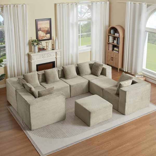 English Elm Boneless Corduroy Modular Sectional Deep Lounge Sofa with Pillow Soft Cloud Appeal W2339S00191