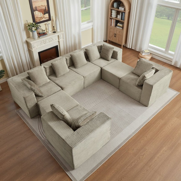 English Elm Boneless Corduroy Modular Sectional Deep Lounge Sofa with Pillow Soft Cloud Appeal W2339S00191