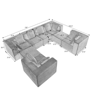 English Elm Boneless Corduroy Modular Sectional Deep Lounge Sofa with Pillow Soft Cloud Appeal W2339S00191