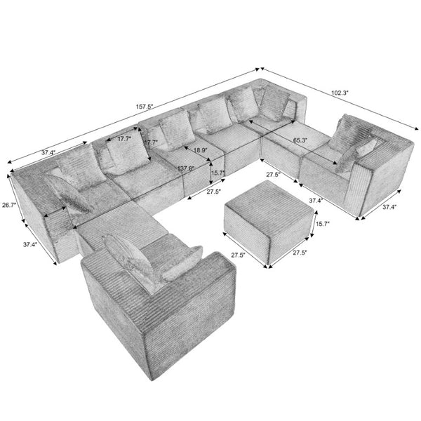 English Elm Boneless Cloud Sectional Sofa Corduroy Modular Couch for Modern Living Rooms W2339S00192