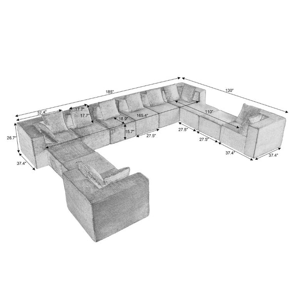 English Elm Boneless Modular Sectional Sofa Corduroy Cloud Couch 12 Seat Living Room Flex W2339S00196