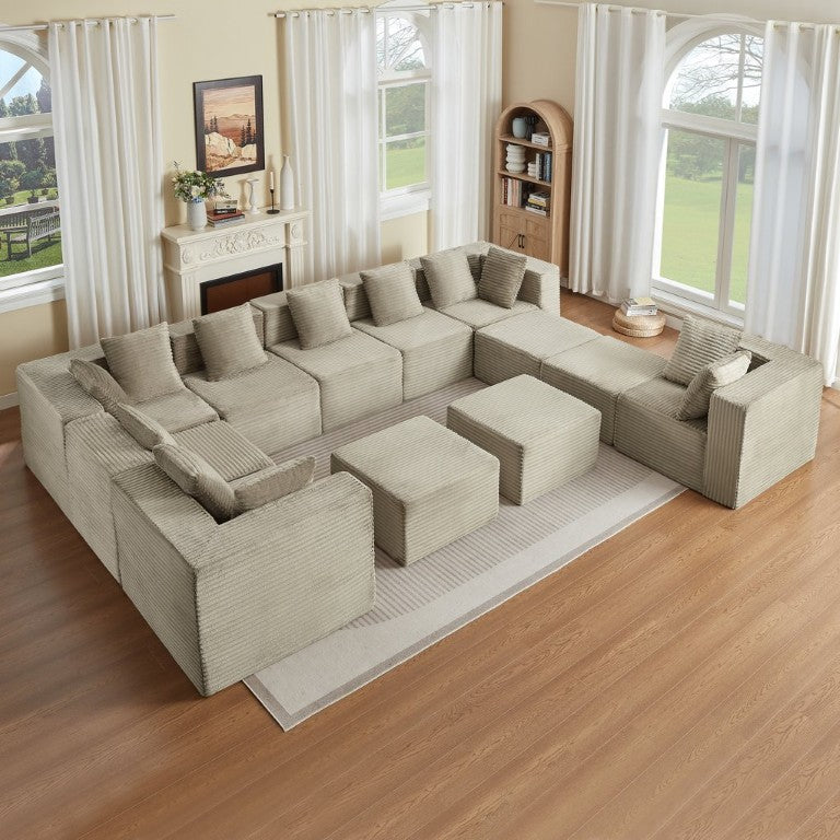 English Elm Boneless Cloud Modular Sectional Corduroy Sofa Deep Plush 12 Seat Living Room W2339S00197