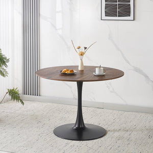 English Elm 42.1" Round Walnut Tone Tulip Pedestal Dining Table Mid Century Modern Seats Six W234P490235
