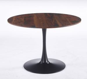 English Elm 42.1" Round Walnut Tone Tulip Pedestal Dining Table Mid Century Modern Seats Six W234P490235