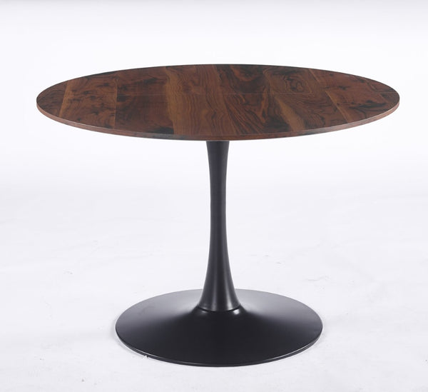 English Elm 42.1" Round Walnut Tone Tulip Pedestal Dining Table Mid Century Modern Seats Six W234P490235