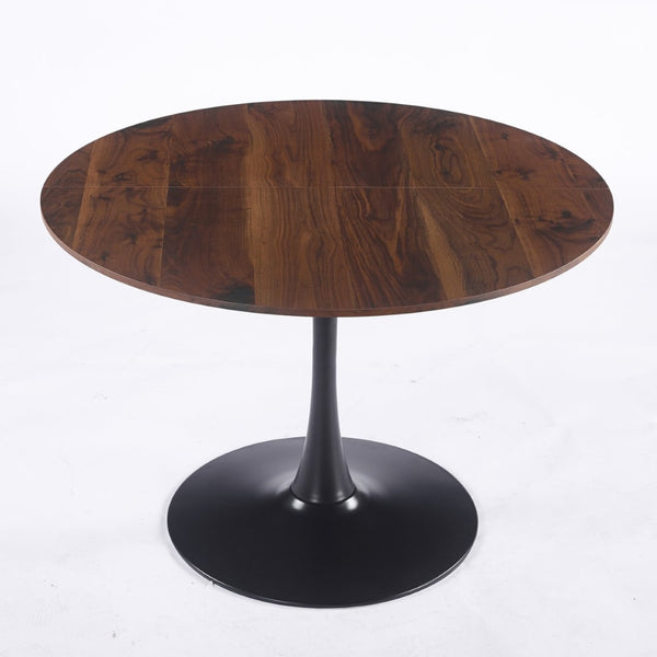 English Elm 42.1" Round Walnut Tone Tulip Pedestal Dining Table Mid Century Modern Seats Six W234P490235
