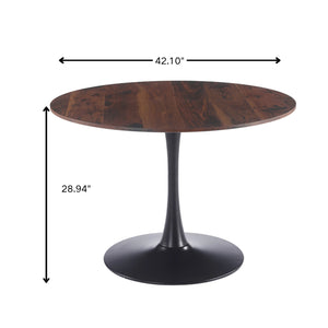 English Elm 42.1" Round Walnut Tone Tulip Pedestal Dining Table Mid Century Modern Seats Six W234P490235